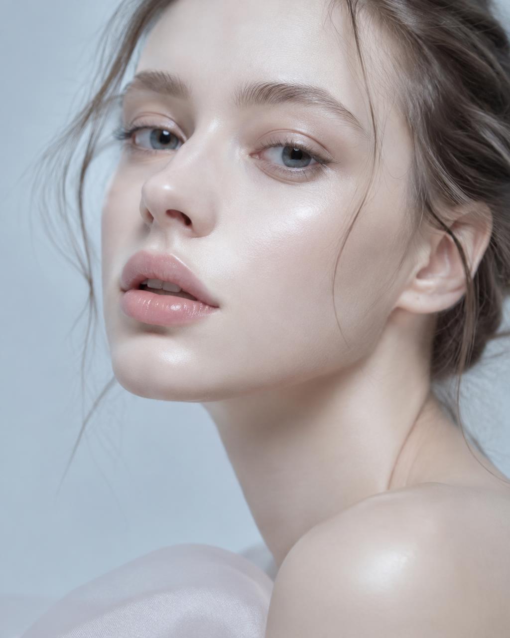 Close-up beauty portrait with luminous, dewy skin